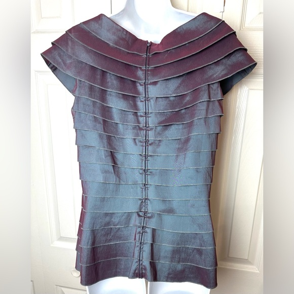 TADASHI Collection Layered Blouse Iridescent Purple Blue Rosette Shoji Taffeta - Picture 5 of 9